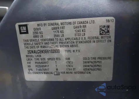 2014 Chevrolet Equinox 2Lt from USA, damaged, VIN 2GNALCEK5E6102830